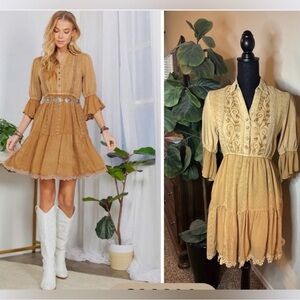 Young Threads Tan Lace Trim Dress